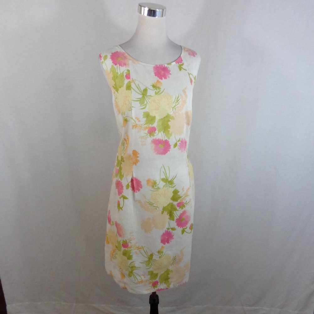 J. Jill Ivory SUNSHINE MULTICOLOR Floral Sheath Dress 100% Linen 20